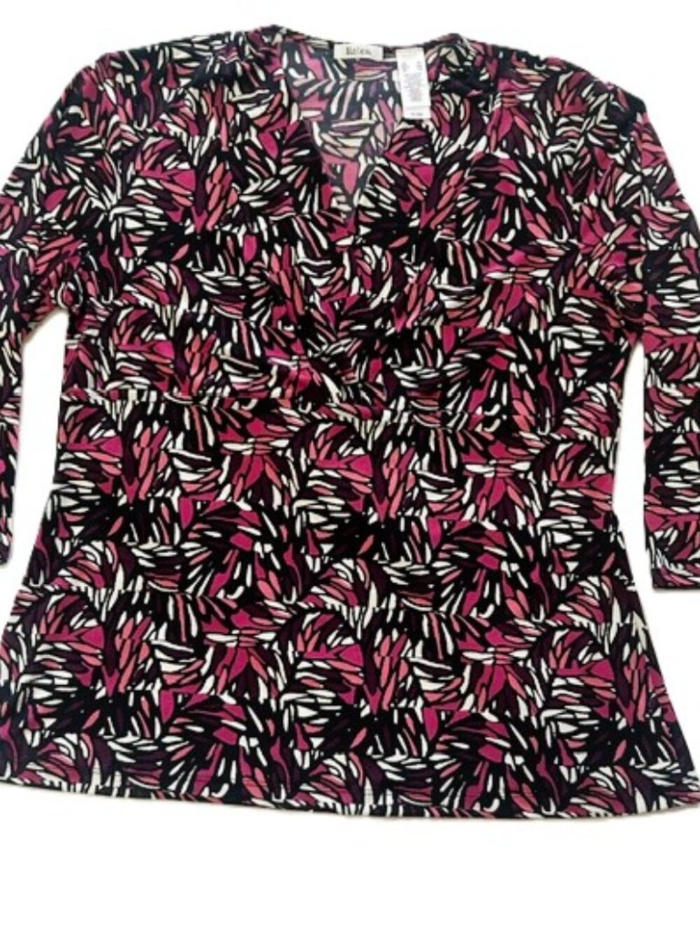 Liz & Co Ladies Top XL Black Pink White Pattern 3 / 4 Sleeves Pullover